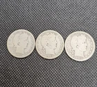 Barber Quarters Set of 3--1908-P, 1908-D, 1905-P, 90% Silver!!