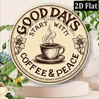 Vintage Coffee Peace Good Days Sign Metal Sign Weathered Round Tin Wall Art Gift