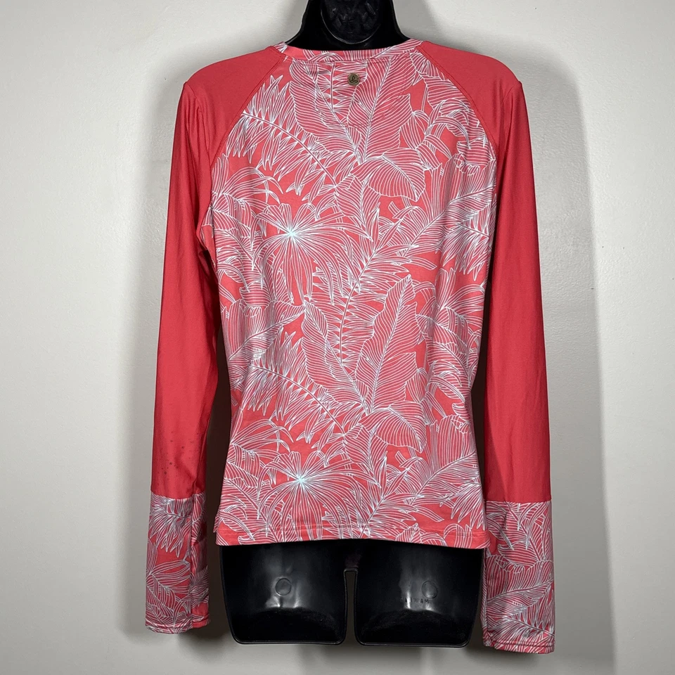 PrAna Womens M rash guard Edge Wave Half Zip Sun Top Swim shirt UPF coverup pink - Image 4 of 4