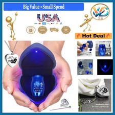 Mini Keepsake Urn Set with Heart Box Necklace Light Blue Steel Memorial Gift