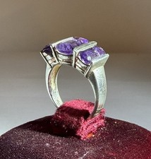 Sterling Silver Tri Stone Amethyst Vintage Ladies Ring