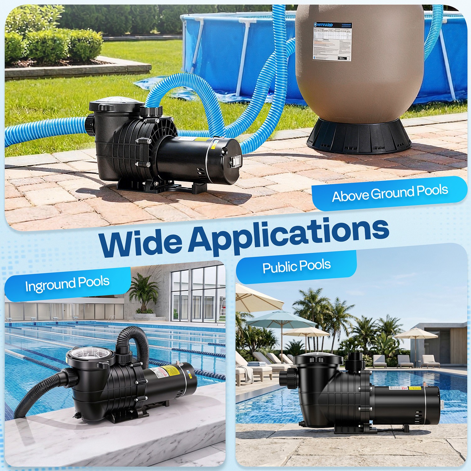 2.0 HP 6498 GPH Self Primming In/Above Ground Swimming Pool Pump & ON ...