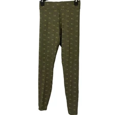 Nike High Waisted Print Leggings Pants Olive Green Spellout Logo Skinny NWT S