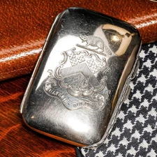 Superb Antique Sterling Silver Cigarette Case Holder Armorial Heraldic