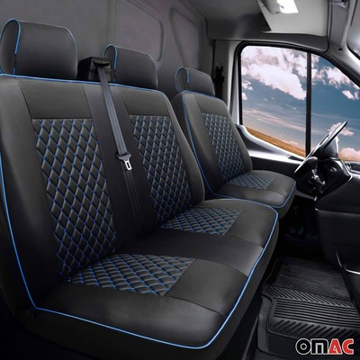 Sitzbezüge Schonbezüge für Ford Custom 2013-2022 Kunstleder Schwarz Blau 2+1