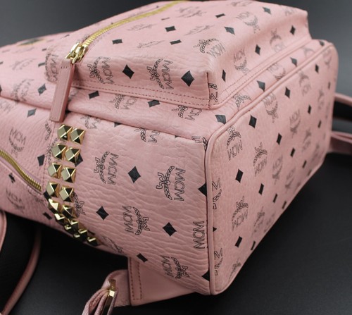 MCM Rucksack Tasche STARK rosa gold Nieten schwarz Logoprint Damen MEDIUM - Bild 13 von 18
