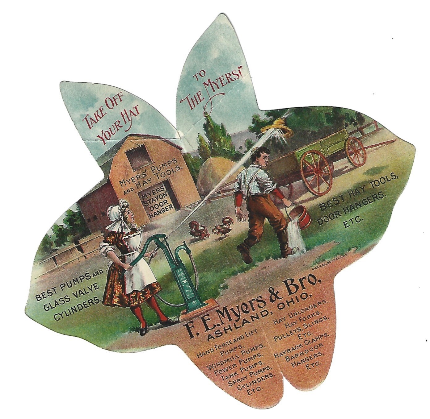 Victorian Trade CardTake off Your HAT F.E. Myers Hand Pump Ashland, Ohio! eBay