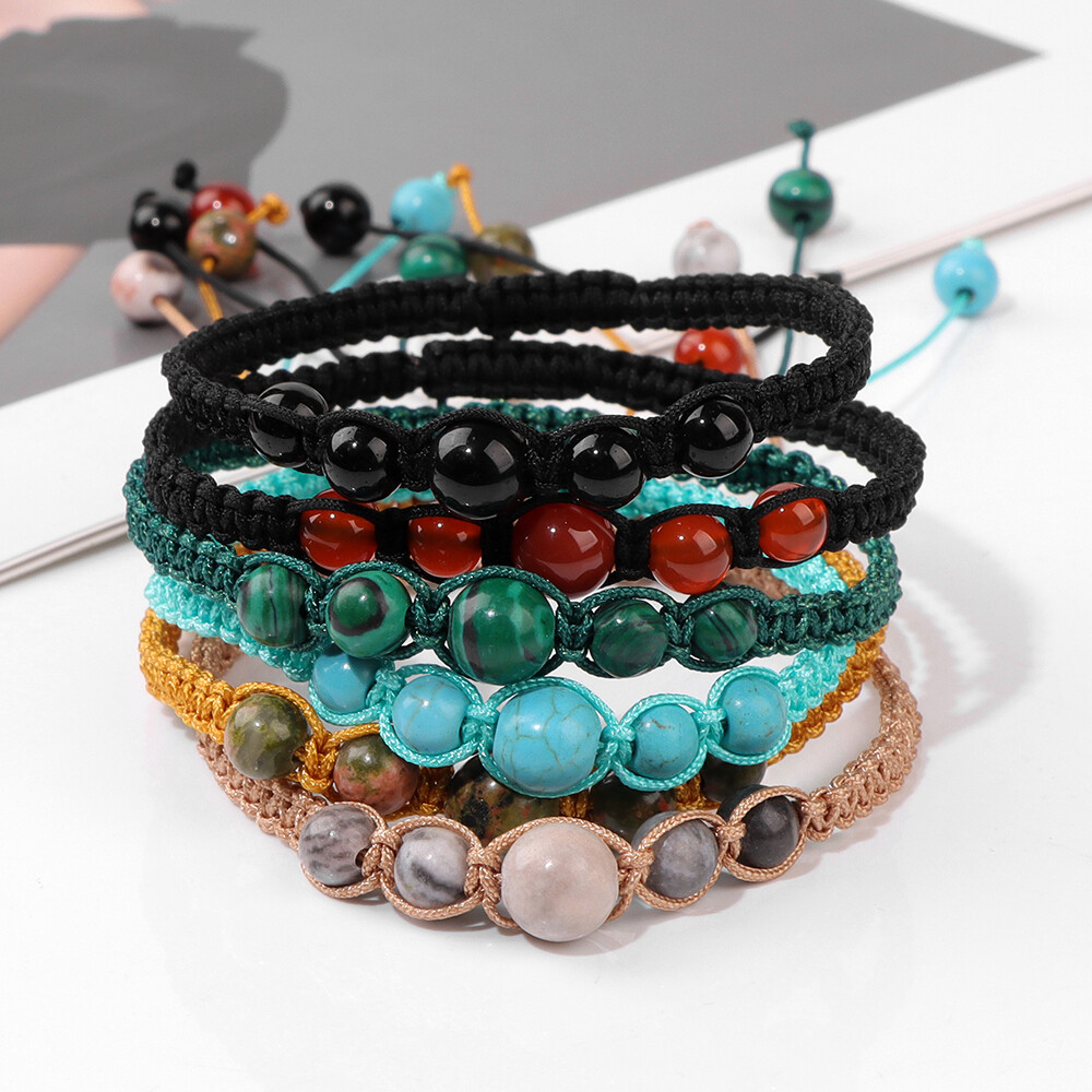 Handmade Braided Rope Friendship Bracelet Natural Stone Beads Wrap Bracelets