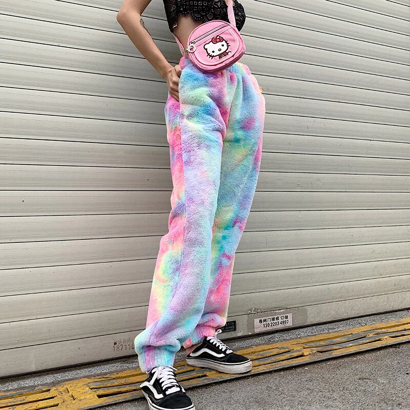 Womens Casual Spring Fashion Pastel Rainbow Cute Warm Fleece Pants Leggings