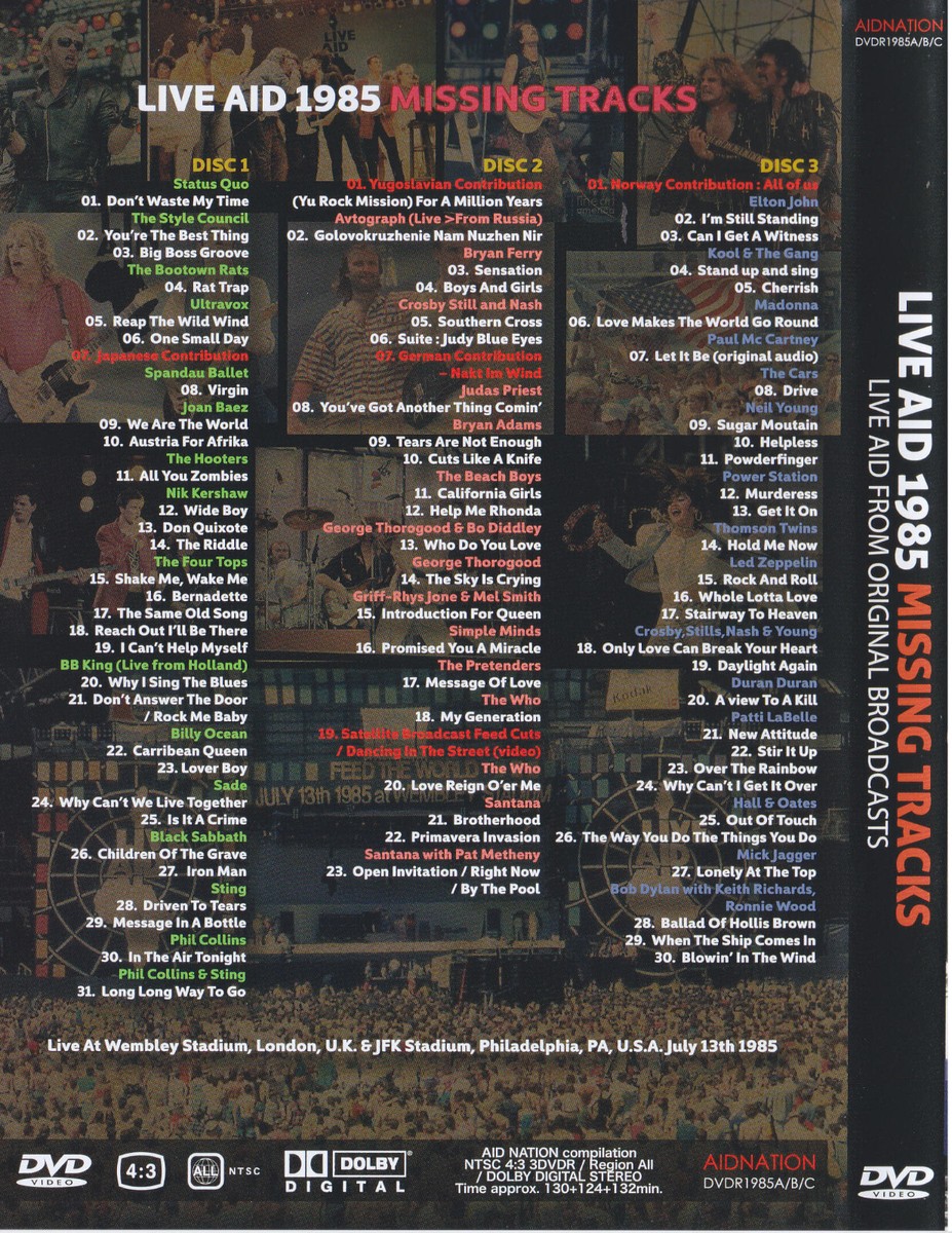 VARIOUS ARTISTS - LIVE AID 1985 : MISSING TRACKS (3DVDR) | eBay