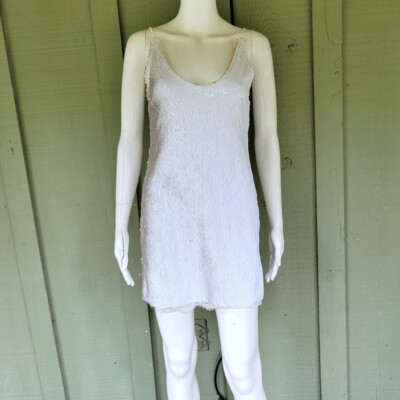 free people white sequin dress Free People Women Size 0 Dress Lace Night Shimmers White Sequin Ivory Lining