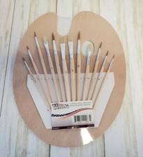 US Art Supply 12 Piece Brush Set with 9" x 12" Wood Palette Painting Art NWT