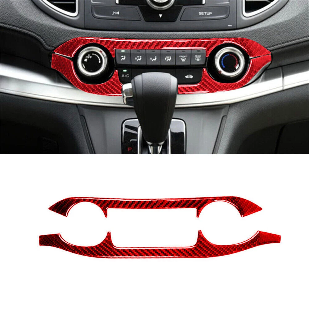For Honda CR-V Red Carbon Fiber Interior Manual Climate Control Cover Trim 2Pcs
