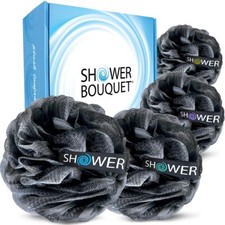 Charcoal Bath Sponge Xl 75G Extra Large Mesh Pouf Loofah For Men 4-Pack