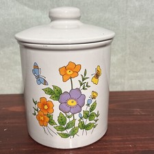 Vintage Wildflower Butterfly White Ceramic Canister Retro Floral Style With Lid