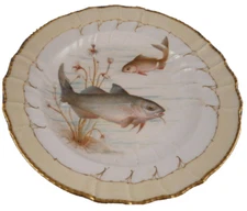 Antique Art Nouveau KPM Berlin Porcelain Fish Scene Plate Porzellan Scenic