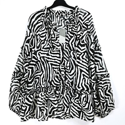Katies - NEU - Langarmshirt mit Schößchen - schwarz-weiß - UK 20