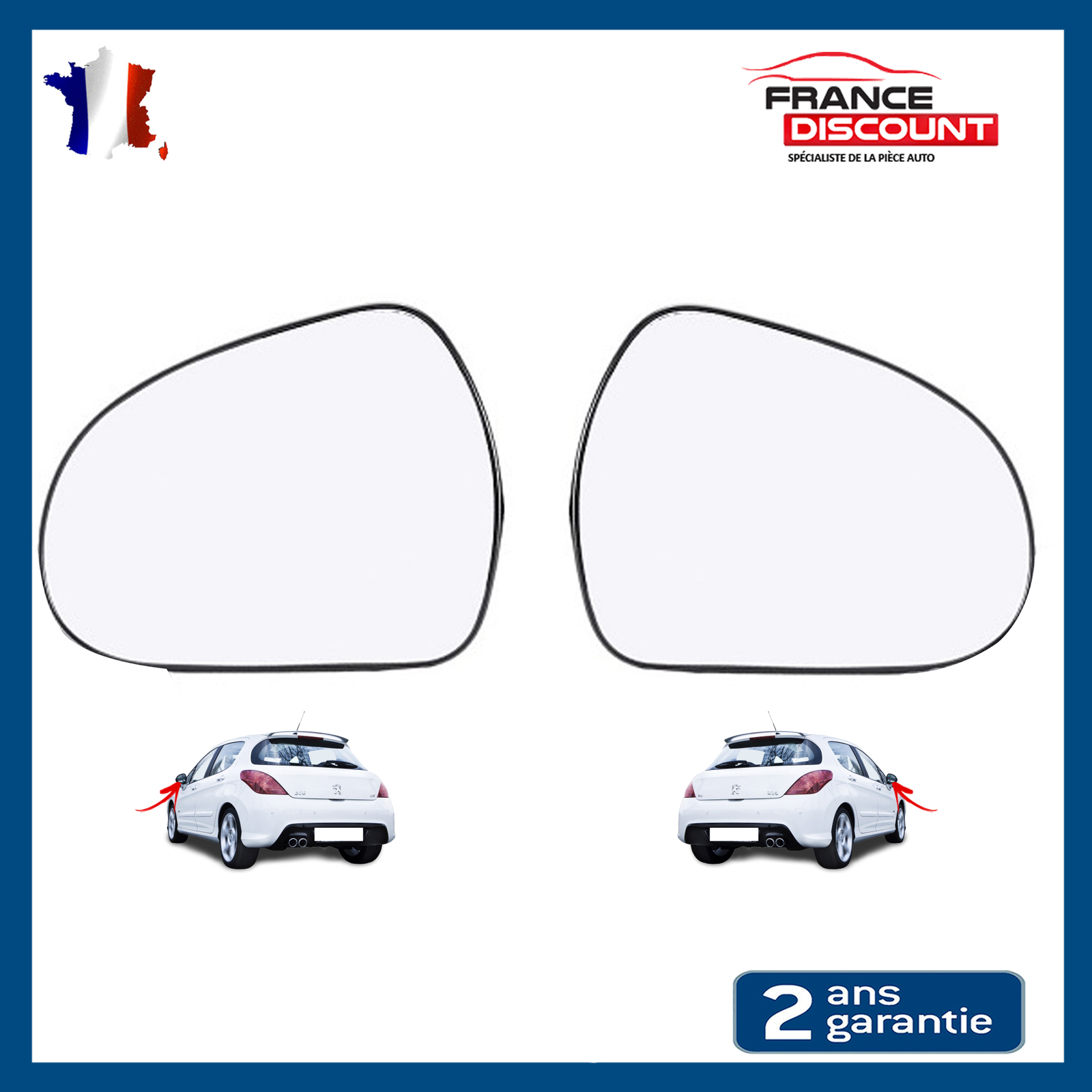 Glace de rétroviseur pour sécuriser vos trajets en ville en Peugeot 308 miroir droit ou gauche