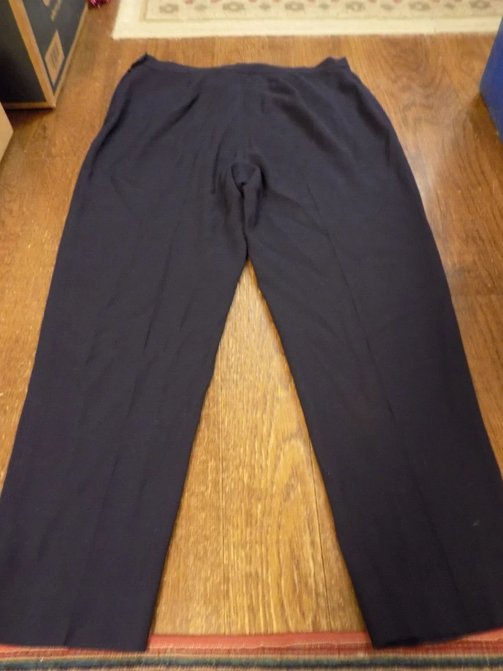 Pantalones MARINA RINALDI Talla 23 100% Lana Azul Marino Oscuro Carrera Informal 34"x27" Cremallera Lateral Foto 4 de 4