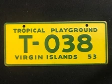 1953-54 General Mills Wheaties Tin Mini Bicycle License Plate - Virgin Islands