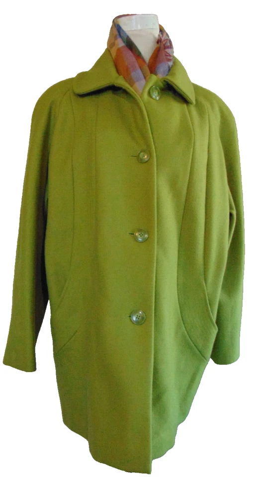 ABRIGO BUFANDA REVERSIBLE VINTAGE MARK REED PARA MUJER MEZCLA LANA VERDE MELOCOTÓN ~ 16P Foto 4 de 4