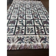 Goodwin Weavers Woven Cotton Throw Blanket Nature Birds Pears Grapes USA Made