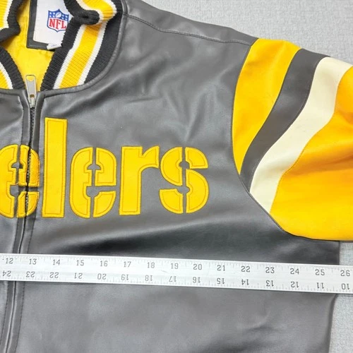NFL Pittsburgh Steelers Faux Leather Varsity Jacket Mens Large Black Yellow image 4