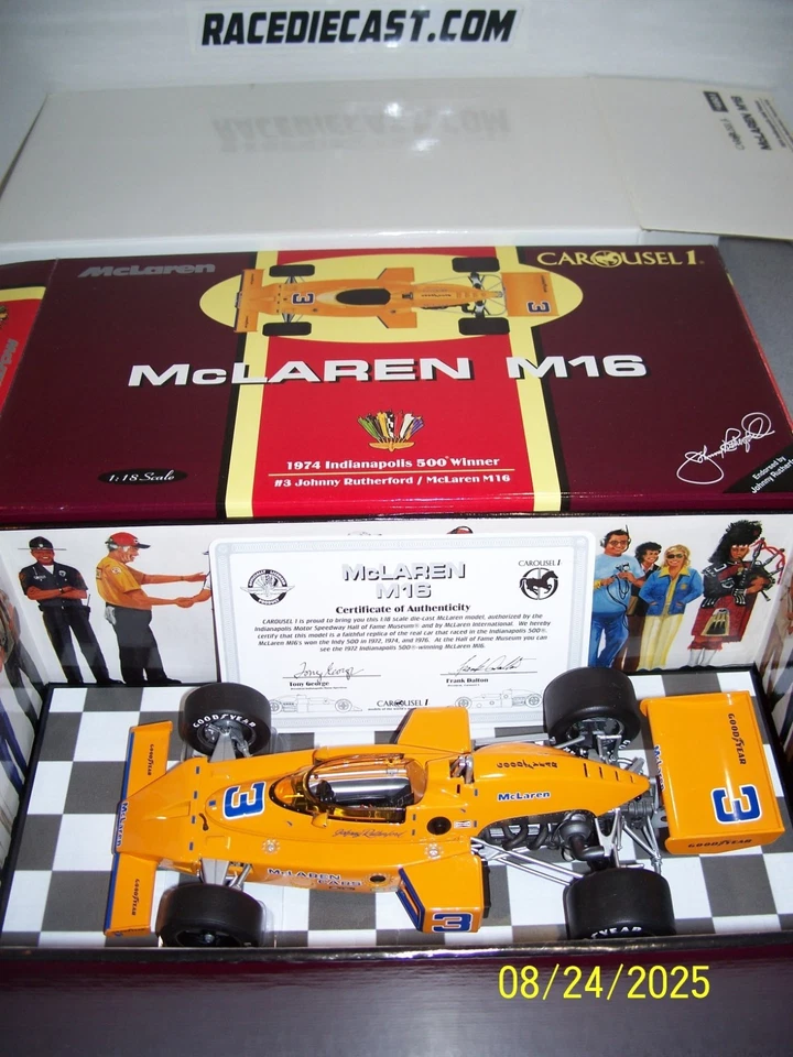 #3  JOHNNY RUTHERFORD  1974 INDY 500 WINNER  MCLAREN M16  1/18 CAROUSEL 1 - Image 2 of 2