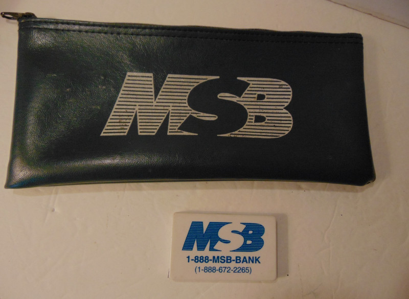 MSB-MIDDLETOWN SAVINGS BANK-VINTAGE ZIPPERED MONEY BAG AND RULER-MIDDLETOWN, NY