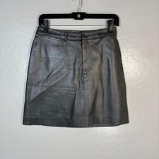 Ralph Lauren Purple Label Skirt Womens 6 Pewter Leather Mini Pencil Lined USA