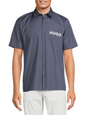 NEW Hugo Boss Ebor Logo Printed 100 Cotton Short-Sleeve Men's Shirt XXL 2XL
