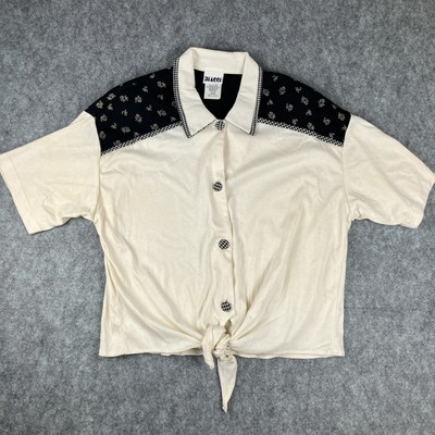 Biacci Women s Vintage Top Tie Front Collared Floral Button Up Size L USA Made