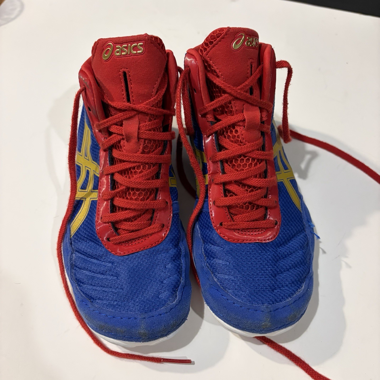 ASICS Jordan Burroughs Wrestling Shoes Elite 2.0 Gold Blue Red Size 4 thumbnail 3