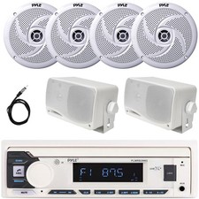 Pyle AM FM White Stereo Receiver, 4x 8'' 320W Speakers, 2x 3.5'' 3-Way Speakers