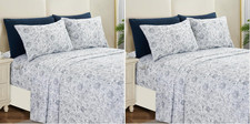 Luxury 6-Piece Paisley California King Sheet Set - Soft, Deep Pocket, Navy