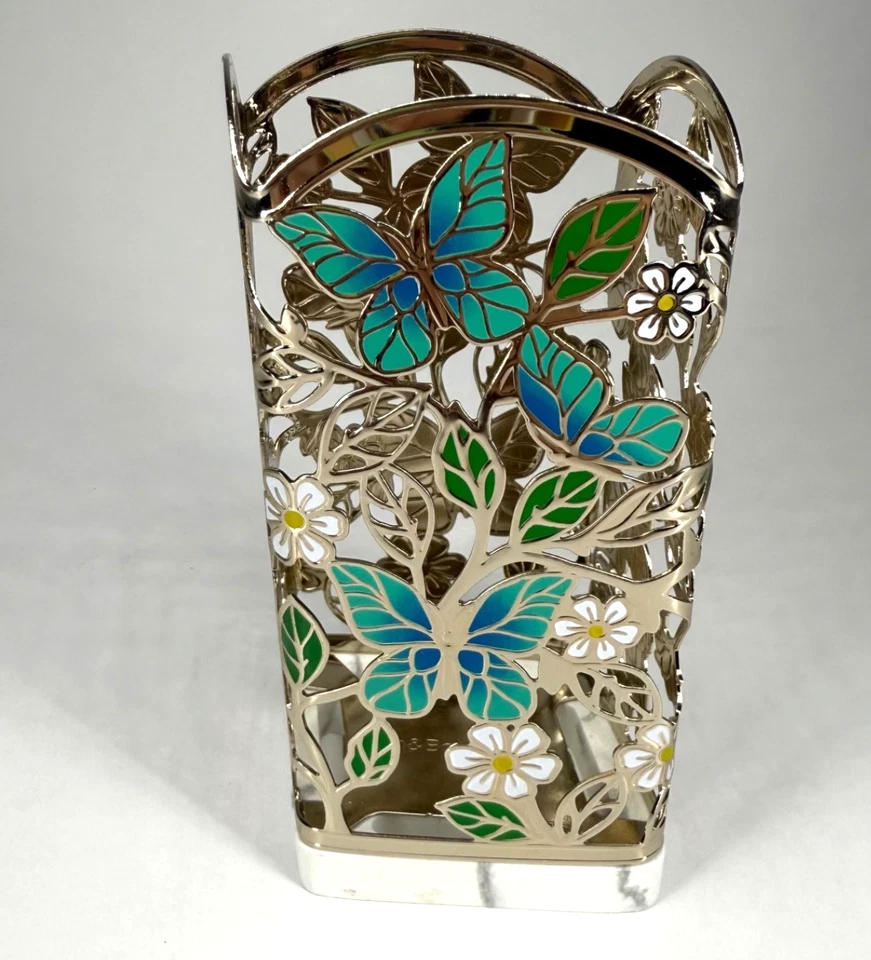 Soporte Jabón Espumoso Mariposa Bath & Body Works Metal Floral Azul Cromo Foto 3 de 4