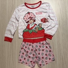 Strawberry Shortcake Pajama Set Girls XS 4/5 Pink Red Striped Top Shorts Pjs NEW