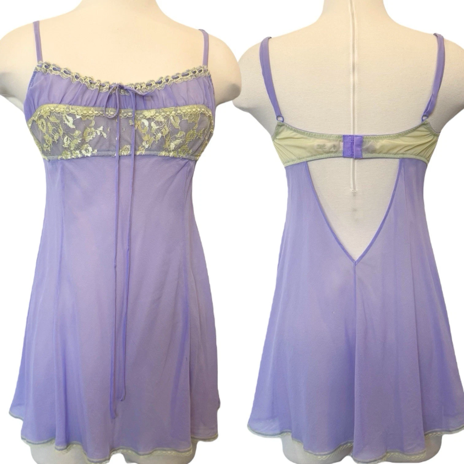UNDERCOVER Abito slip Y2K Victoria’s Secret in chiffon di seta damigella babydoll viola pastello L