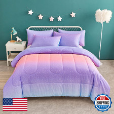 Yogeneg Pink Glitter Rainbow Kids Comforter Sets Full/Queen Size For Teen Girl