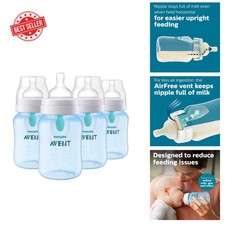 Set of 4 BPA-Free Anti-Colic Baby Bottles, AirFree Vent for Colic Relief, 9 oz