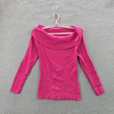Michael Kors Women Sweater L Pink Long Sleeve Off The Shoulder Rib Knit