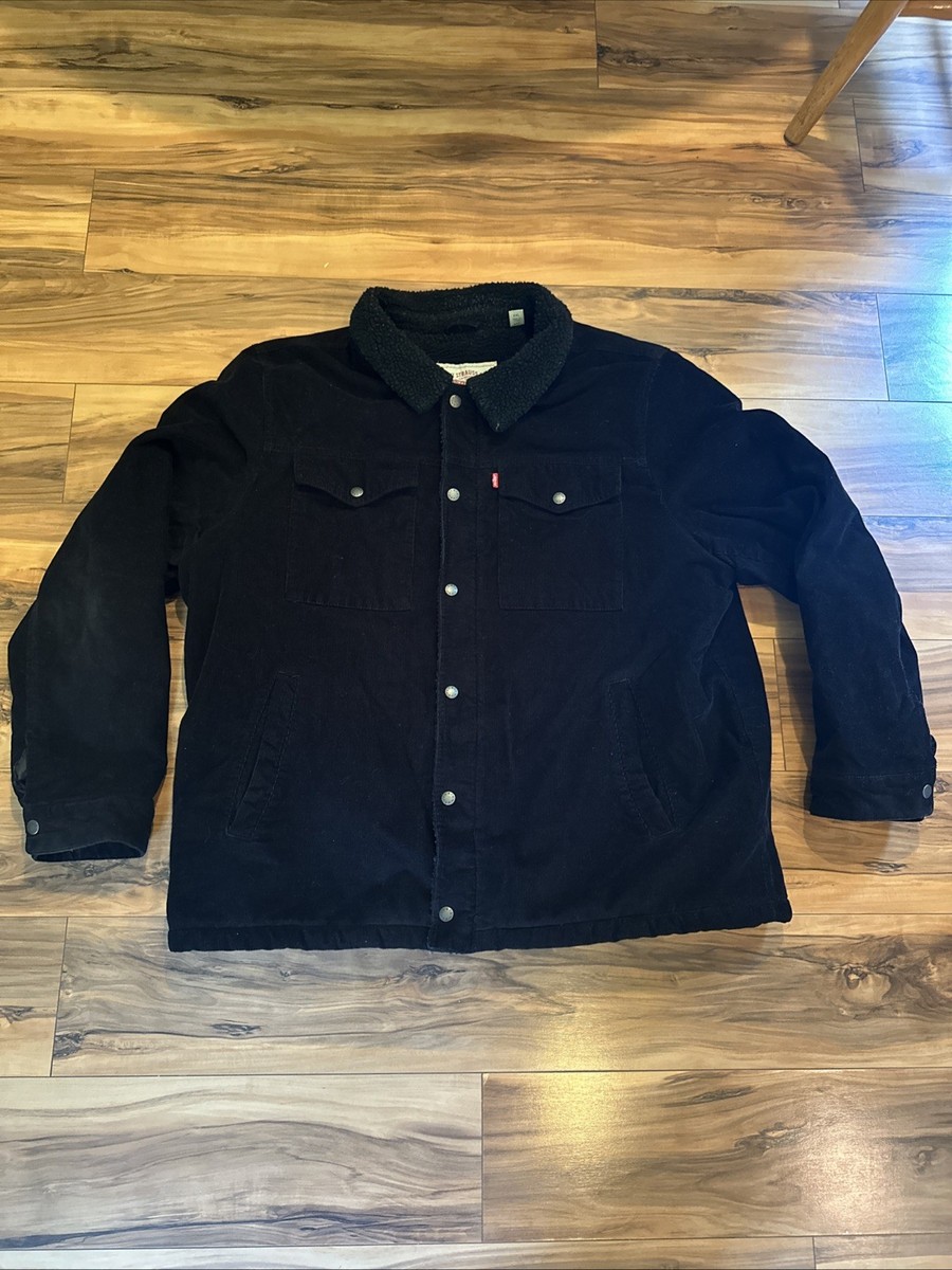 Levi's Sherpa Trucker Jacket Vintage 90s Black Corduroy Black Fur