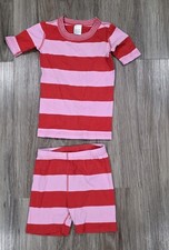 Hanna Andersson Size 120 6-7 Kids Pajama Set Red Pink Striped Top shorts