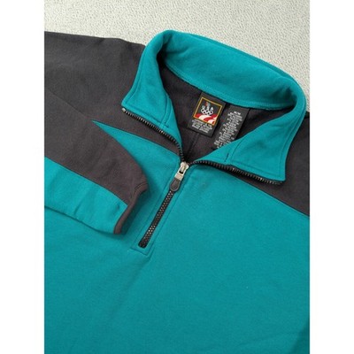 USA Olympic Brand Mens Teal Black Quarter Zip Fleece Pullover Sweatshirt Medium