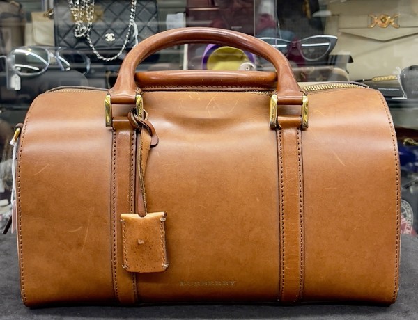 Burberry Vintage Medium Alchester Boston Tan Bowling Bag