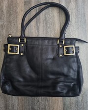 BERGAMO SHOULDER BAG -Black Leather -Ladies Soft Handbag -35x25cm -Brass Buckle