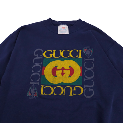 Vintage Gucci 90s Hanes Graphic Crewneck Sweatshirt Blue Navy M