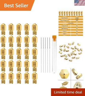 0.4MM MK8 Ender 3 Nozzles 25 pcs 3D Printer Brass Nozzles Extruder for Makerb...