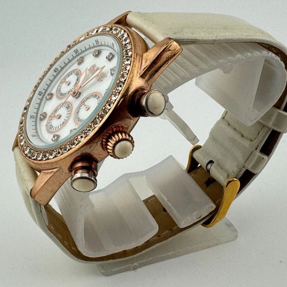 August Steiner Quartz Watch Unisex Rose Gold Tone Leather Day Date New Battery - image 4 of 4