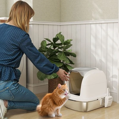 PawHut Katzentoilette Edelstahl mit Deckel